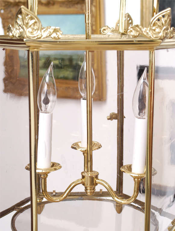 Blown Glass Important Regency Brass and Glass Lantern For Sale