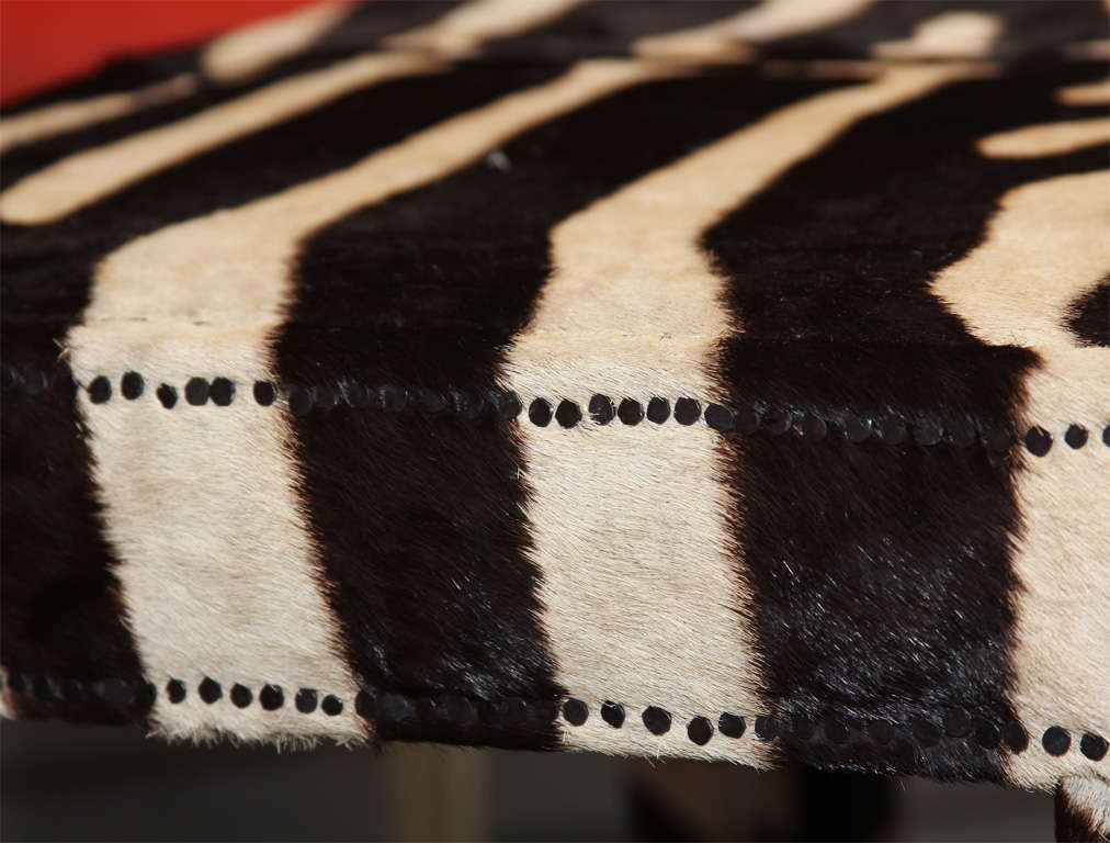 Mid-20th Century single vintage zebra hide upholstered  bench/side table