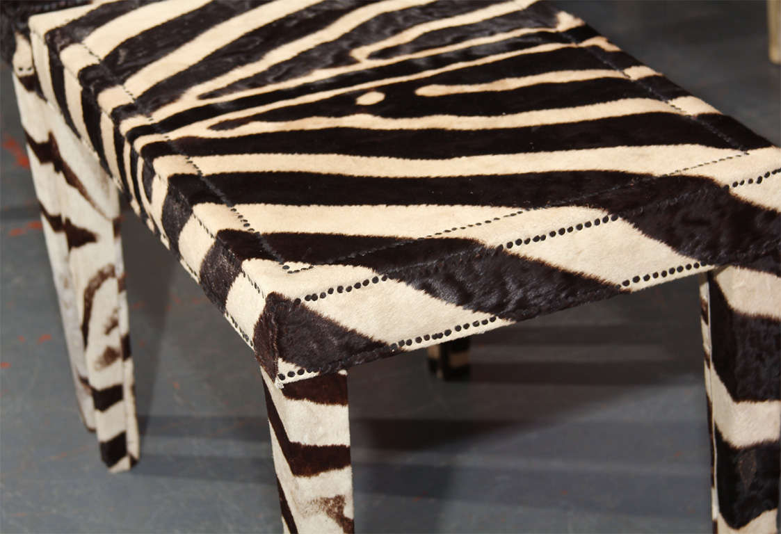 single vintage zebra hide upholstered  bench/side table 2
