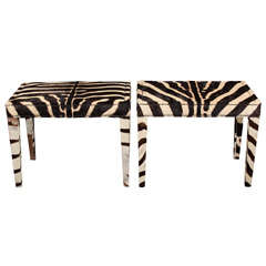 single vintage zebra hide upholstered  bench/side table