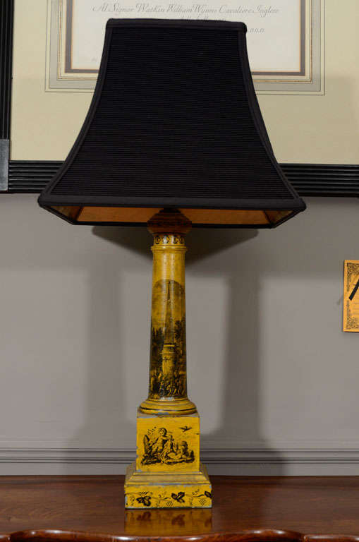 Pair of 19th Century Tole Column Lamps