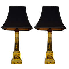 Pair of 19th Century Tole Column Lamps