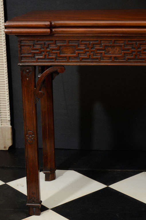 Chinese Chippendale Fold Over Card Table. Mahogany, with baize interior.