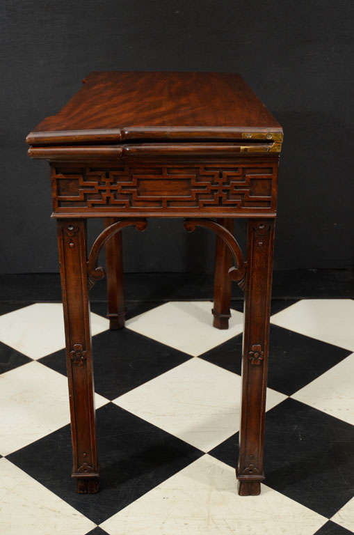 English 18th Century Chinese Chippendale Fold Over Card Table For Sale