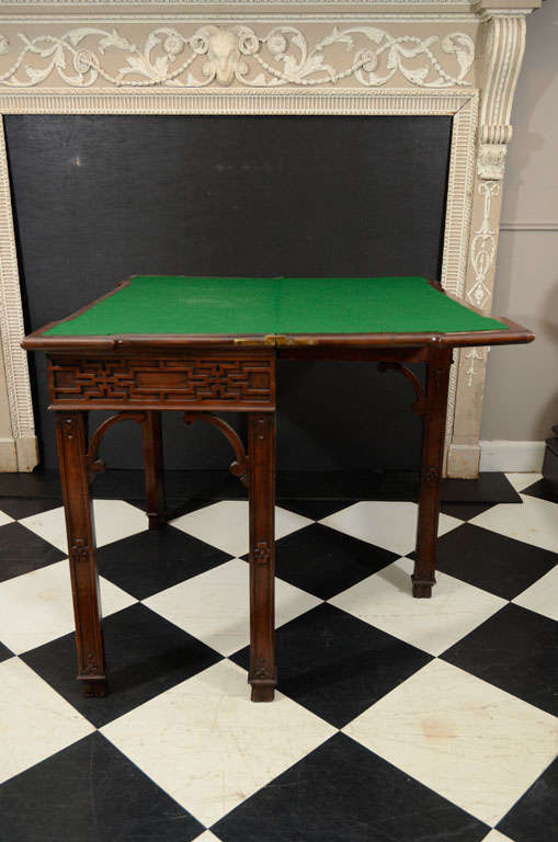 Mahogany 18th Century Chinese Chippendale Fold Over Card Table For Sale