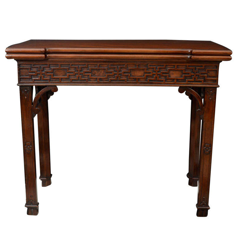 18th Century Chinese Chippendale Fold Over Card Table For Sale