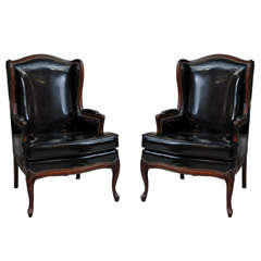 Pair of Black Patent Wing Back Chairs