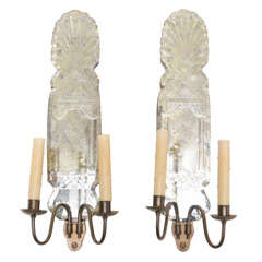 Pair of Venetian Etched Mirrored Sconces