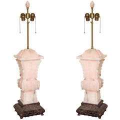 A Pair of Carved Alabaster Table Lamps