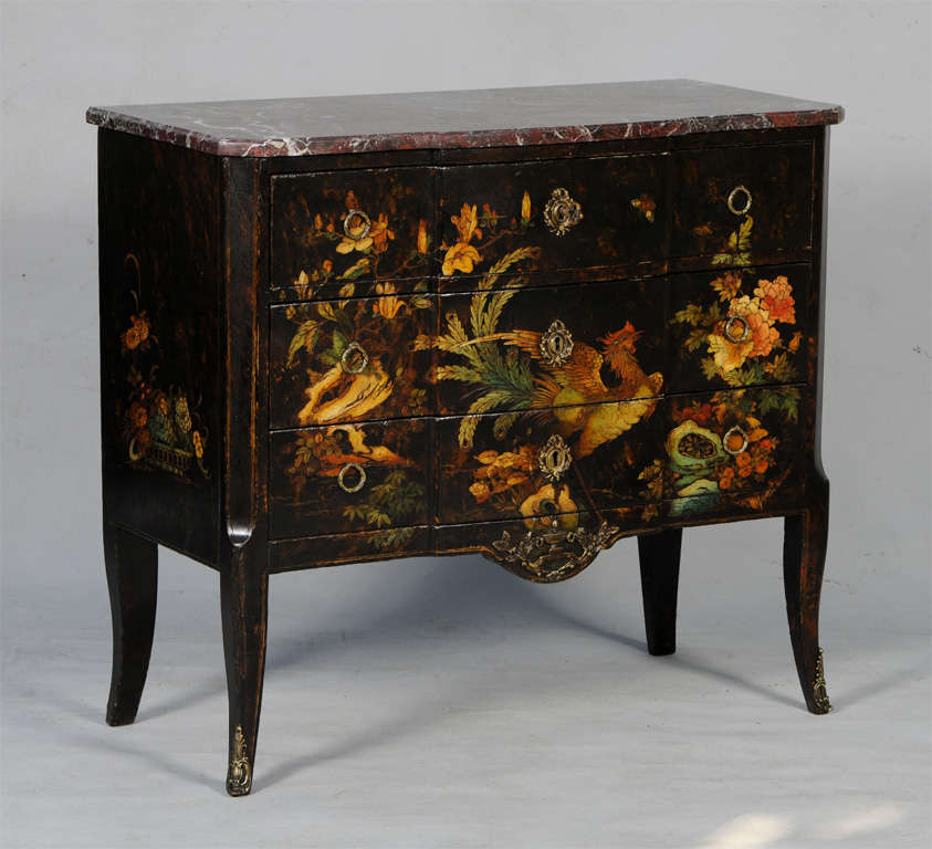19c. French Japanned Commode with Marble Top In Excellent Condition In West Palm Beach, FL