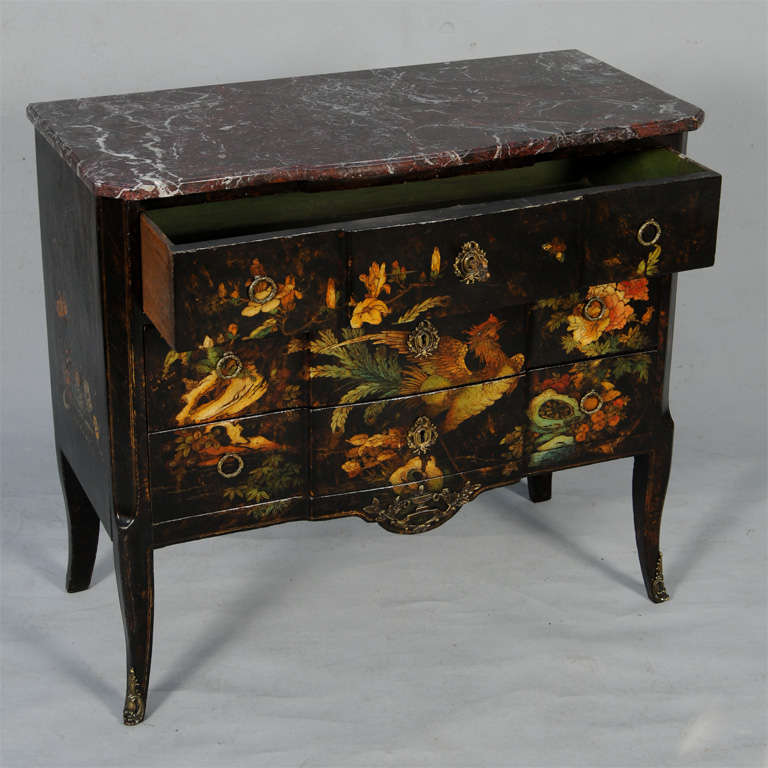 19th Century 19c. French Japanned Commode with Marble Top
