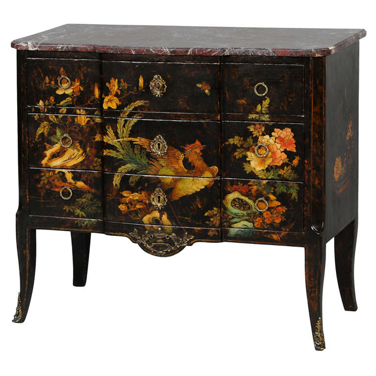 19c. French Japanned Commode with Marble Top