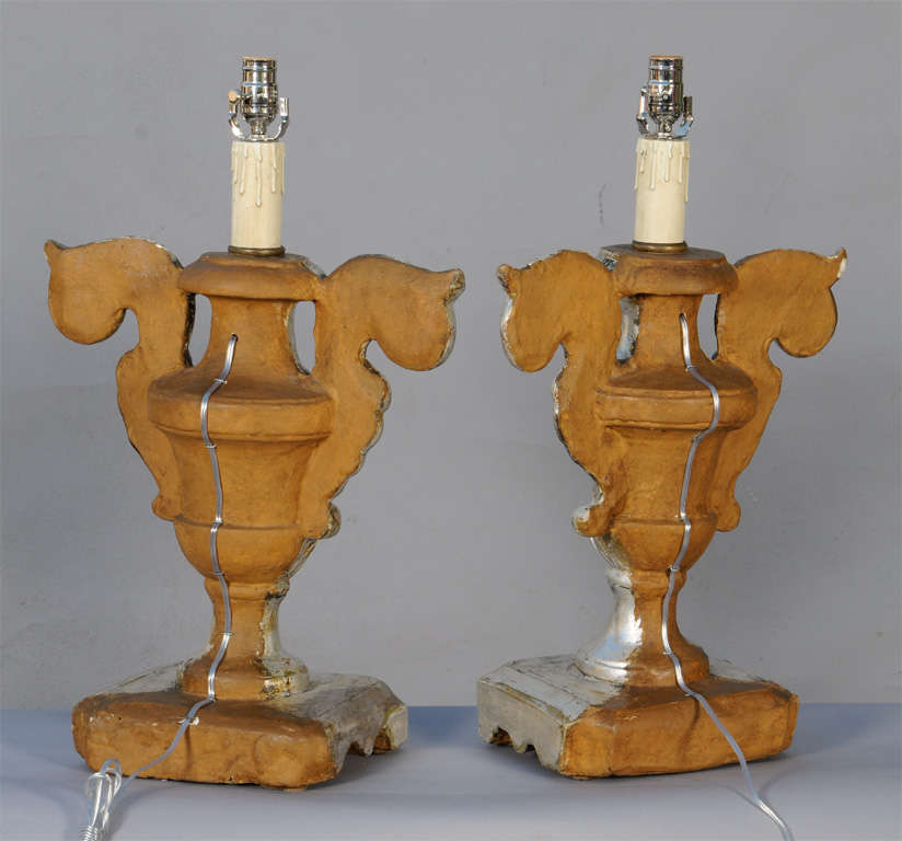 Pair of 19th Century Silvergilt Pricket Base Urn Lamps In Excellent Condition For Sale In West Palm Beach, FL