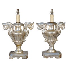 Pair of 19th Century Silvergilt Pricket Base Urn Lamps
