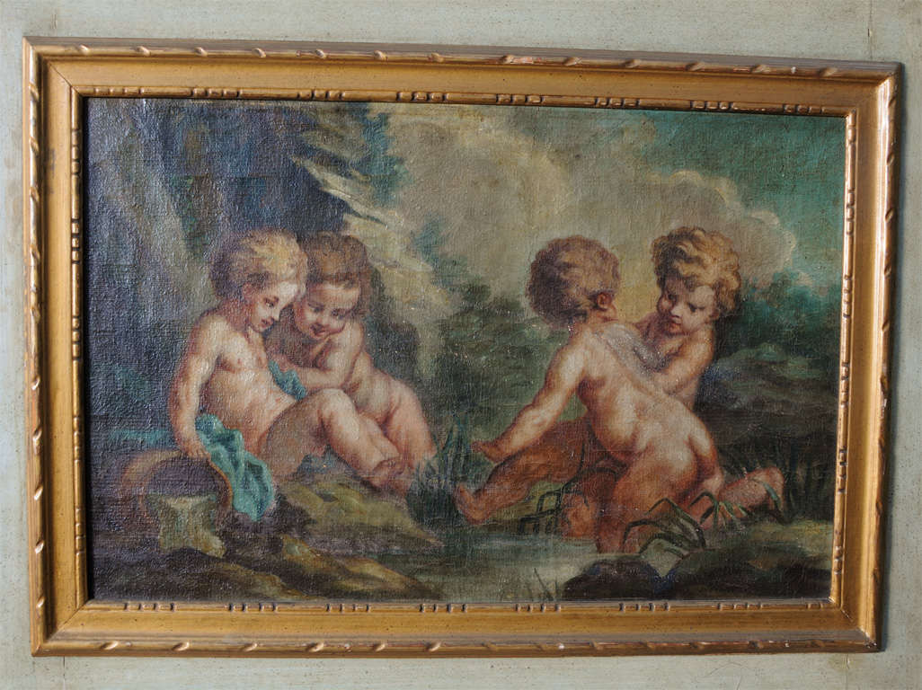 Canvas 19th Century Trumeau with Early O/C Classical Painting