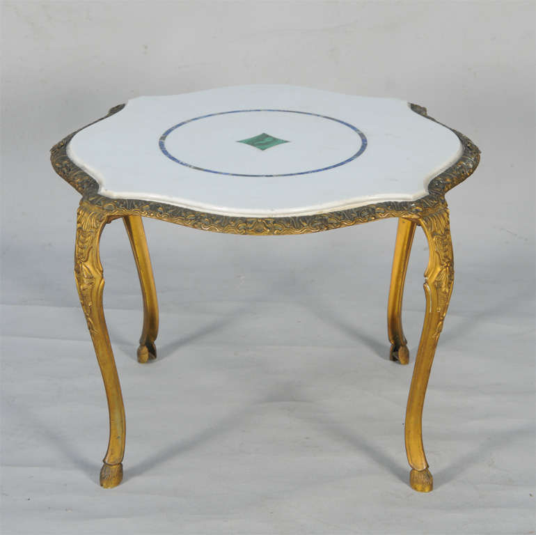 Italian Spectacular Gilt Bronze Accent Table with Top of Marble, Lapis and Malachite For Sale