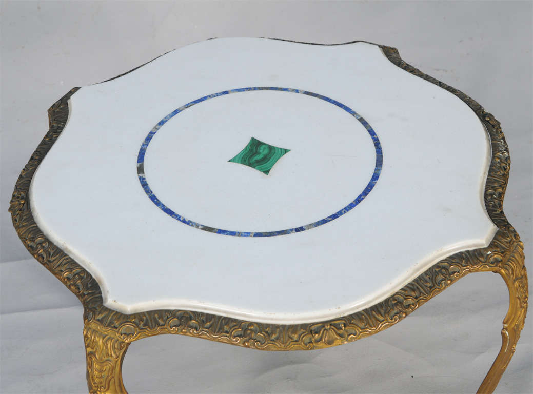 Spectacular Gilt Bronze Accent Table with Top of Marble, Lapis and Malachite In Excellent Condition For Sale In West Palm Beach, FL