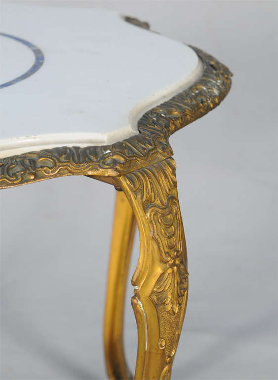 20th Century Spectacular Gilt Bronze Accent Table with Top of Marble, Lapis and Malachite For Sale