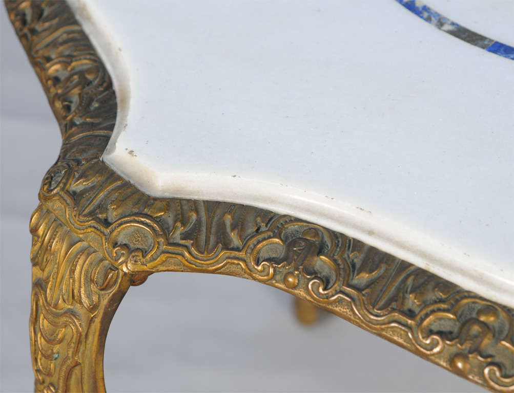 Spectacular Gilt Bronze Accent Table with Top of Marble, Lapis and Malachite For Sale 1