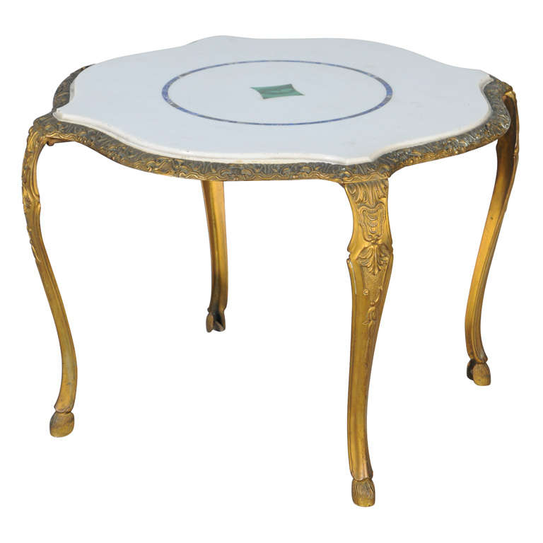 Spectacular Gilt Bronze Accent Table with Top of Marble, Lapis and Malachite For Sale