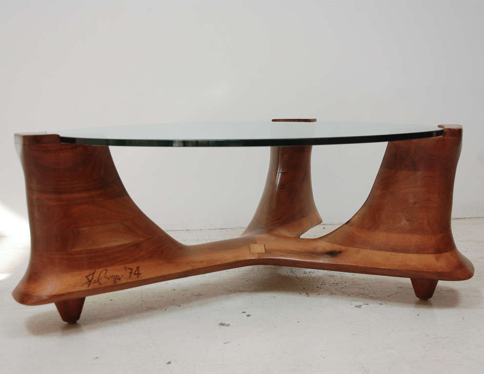 Glass Solid Walnut Sculptural table by Woodworker J. Camp