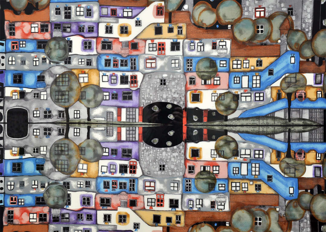 italien Écharpe imprimée à la main de Fritz Hundertwasser
