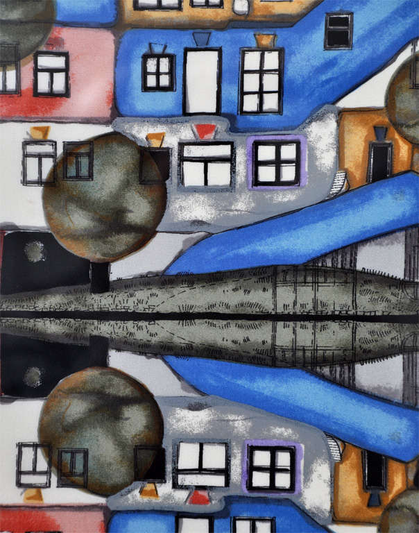 Écharpe imprimée à la main de Fritz Hundertwasser 2