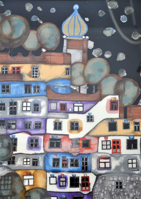 Écharpe imprimée à la main de Fritz Hundertwasser 3
