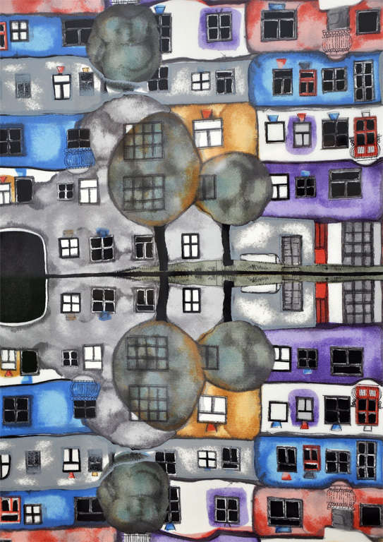 Écharpe imprimée à la main de Fritz Hundertwasser 4