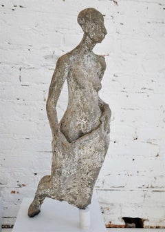 Primitive Concrete Figure on Pedestal