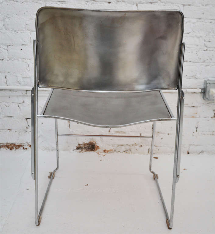 Set of Eight David Rowland Silver Lacquered Metal Chairs In Distressed Condition In Phoenix, AZ