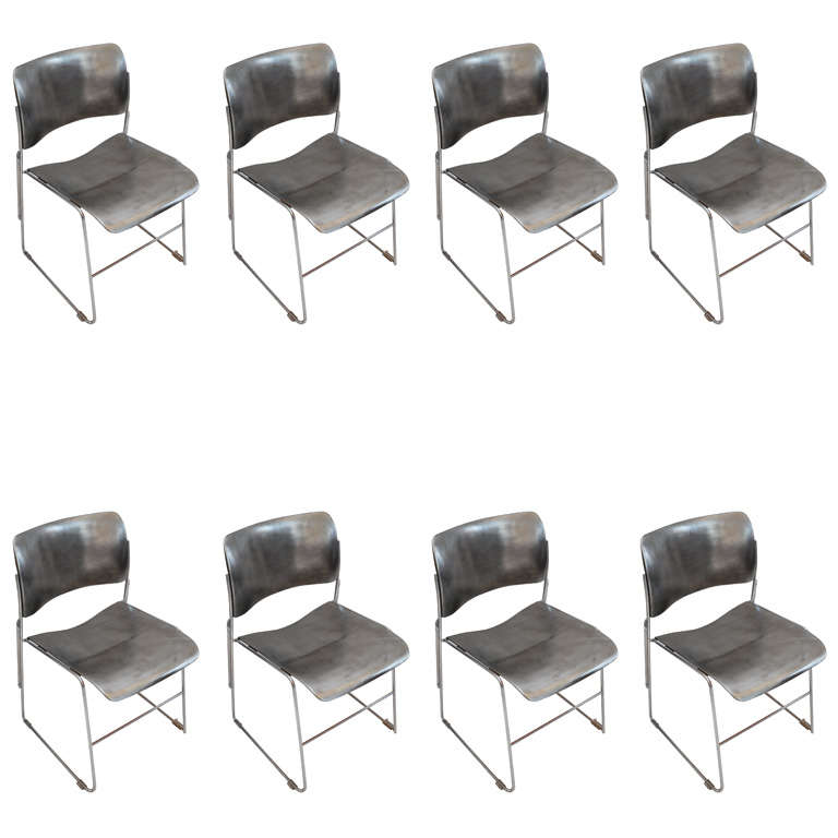 Set of Eight David Rowland Silver Lacquered Metal Chairs