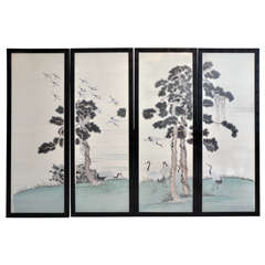 Vintage Set of Four Chinese Framed Handmade Silk Thread Panels