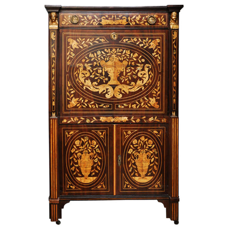 Dutch Marquetry Secretary For Sale