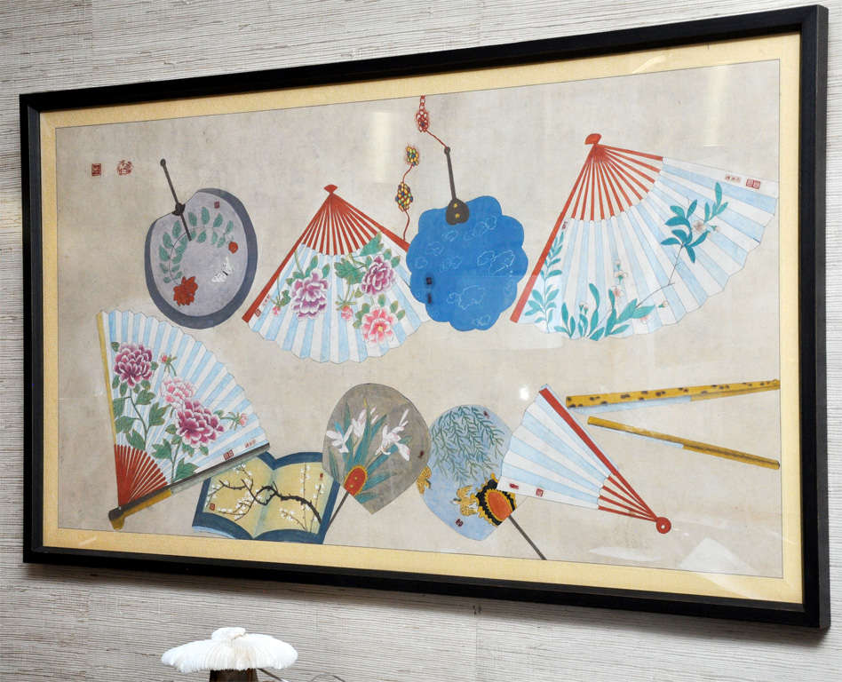 Original Painting of Fans, Framed & Signed