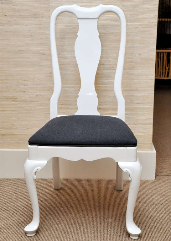 Theses updated Queen Anne chairs with cabriole legs are perfect for a traditional, transitional or contemporary decor. Seats are newly upholstered in charcoal linen.