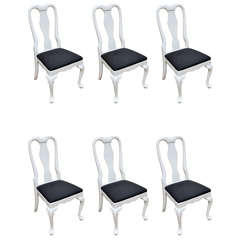 Six White Lacquer Queen Anne Dining Chairs 