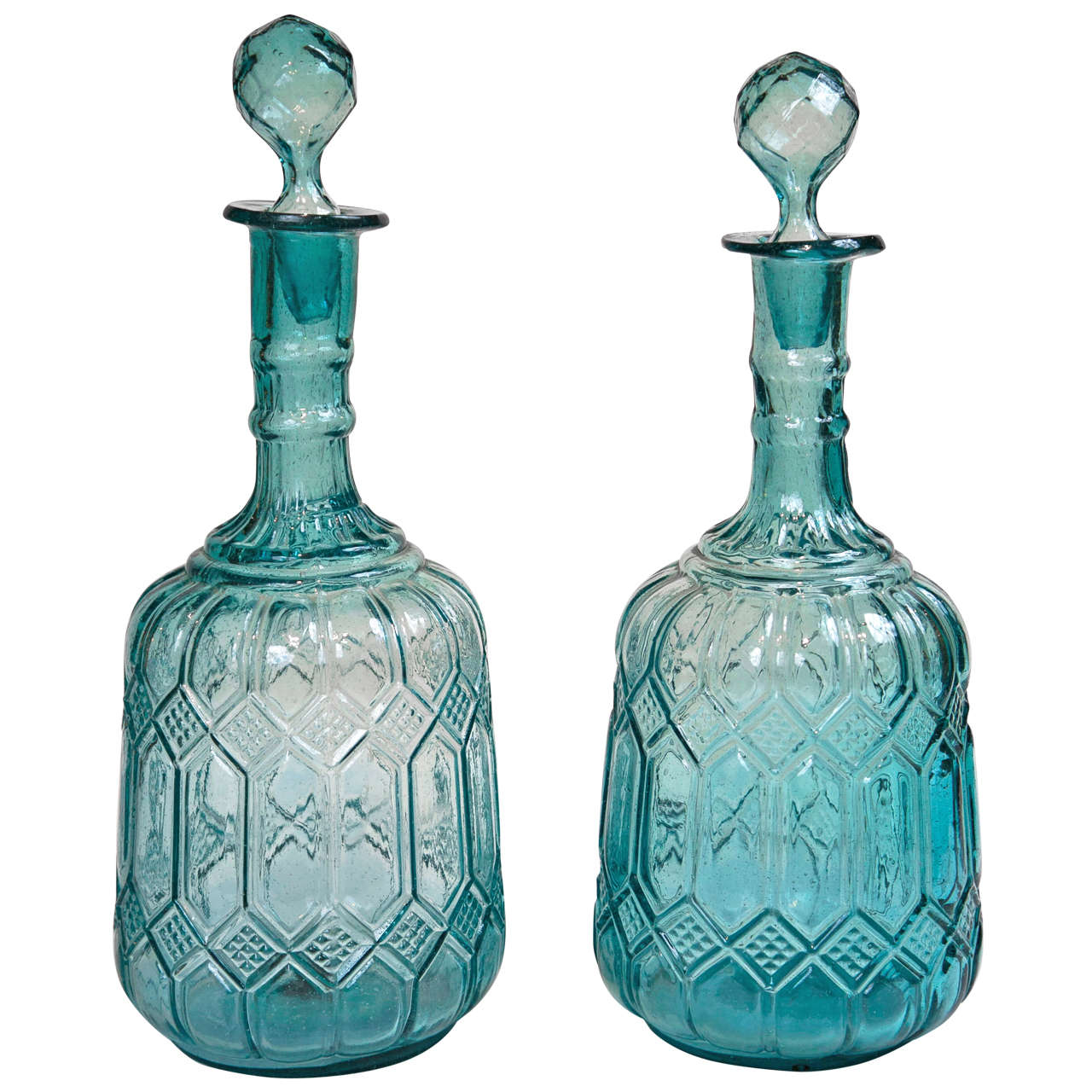 Early 18thc European Aqua Glass Decanters