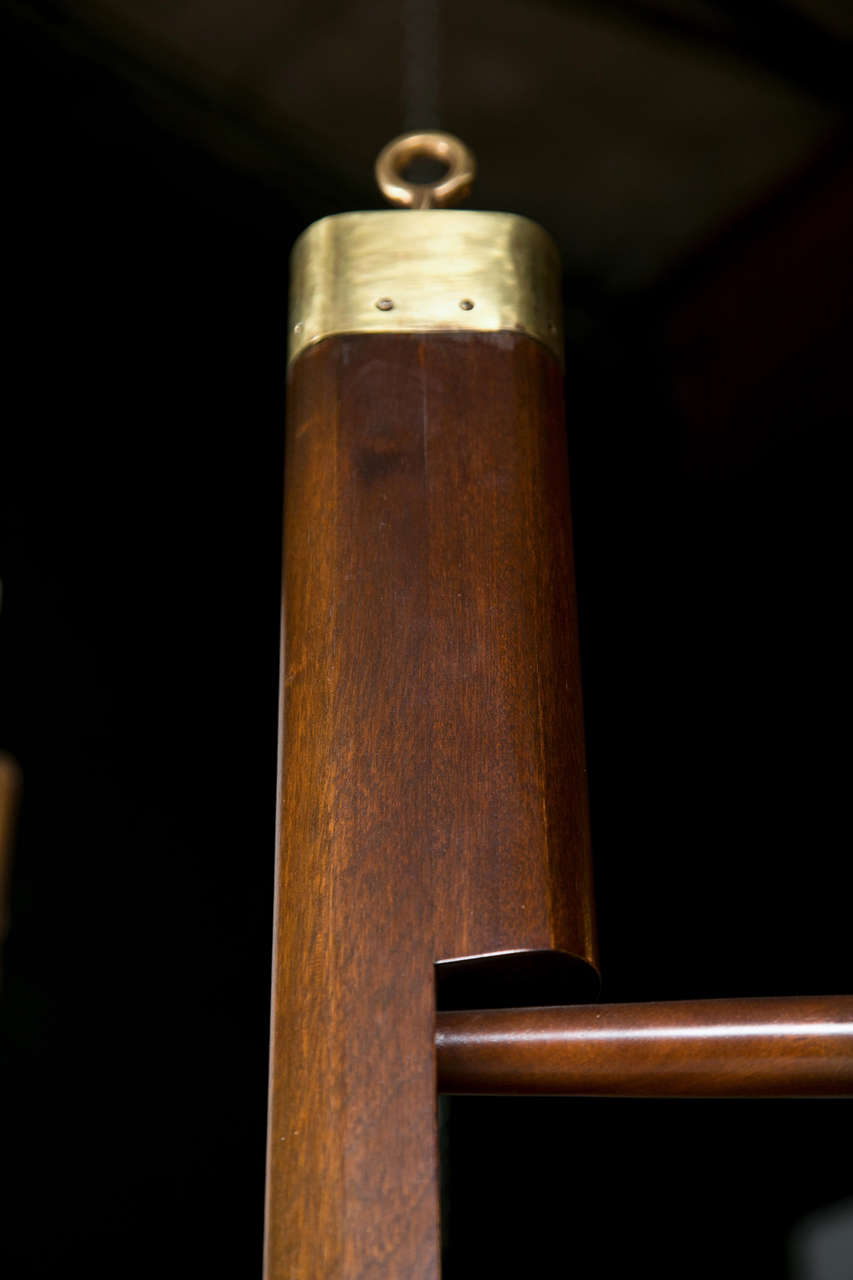 British Edwardian Mahogany and Brass Library Pole Ladder