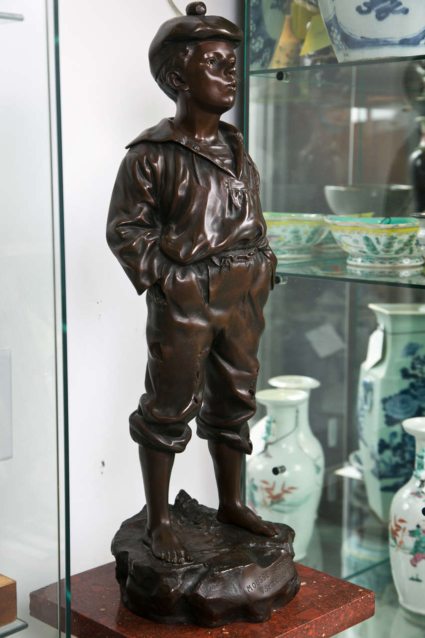 19th Century French Bronze of Boy Whistling Signed & Marked by Artist