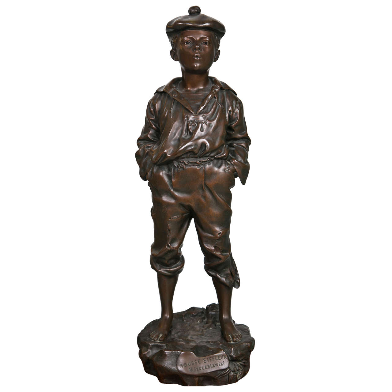 French Bronze of Boy Whistling Signed & Marked by Artist