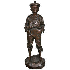 French Bronze of Boy Whistling Signed & Marked by Artist