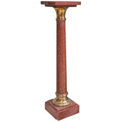 Late 19thc Empire Style Rouge Marble Pedestal with Bronze Capital and Foot