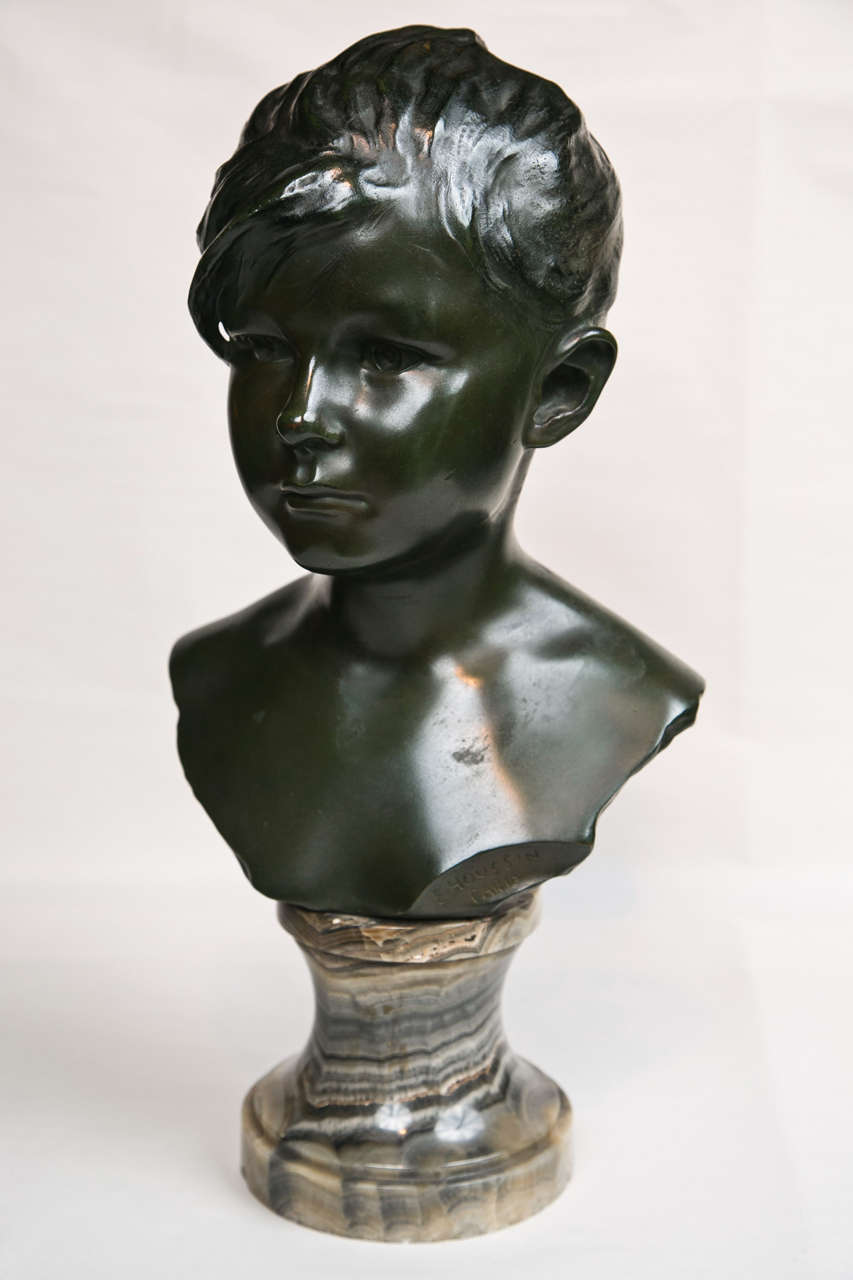 Bronze Bust of Girl on Marble Base