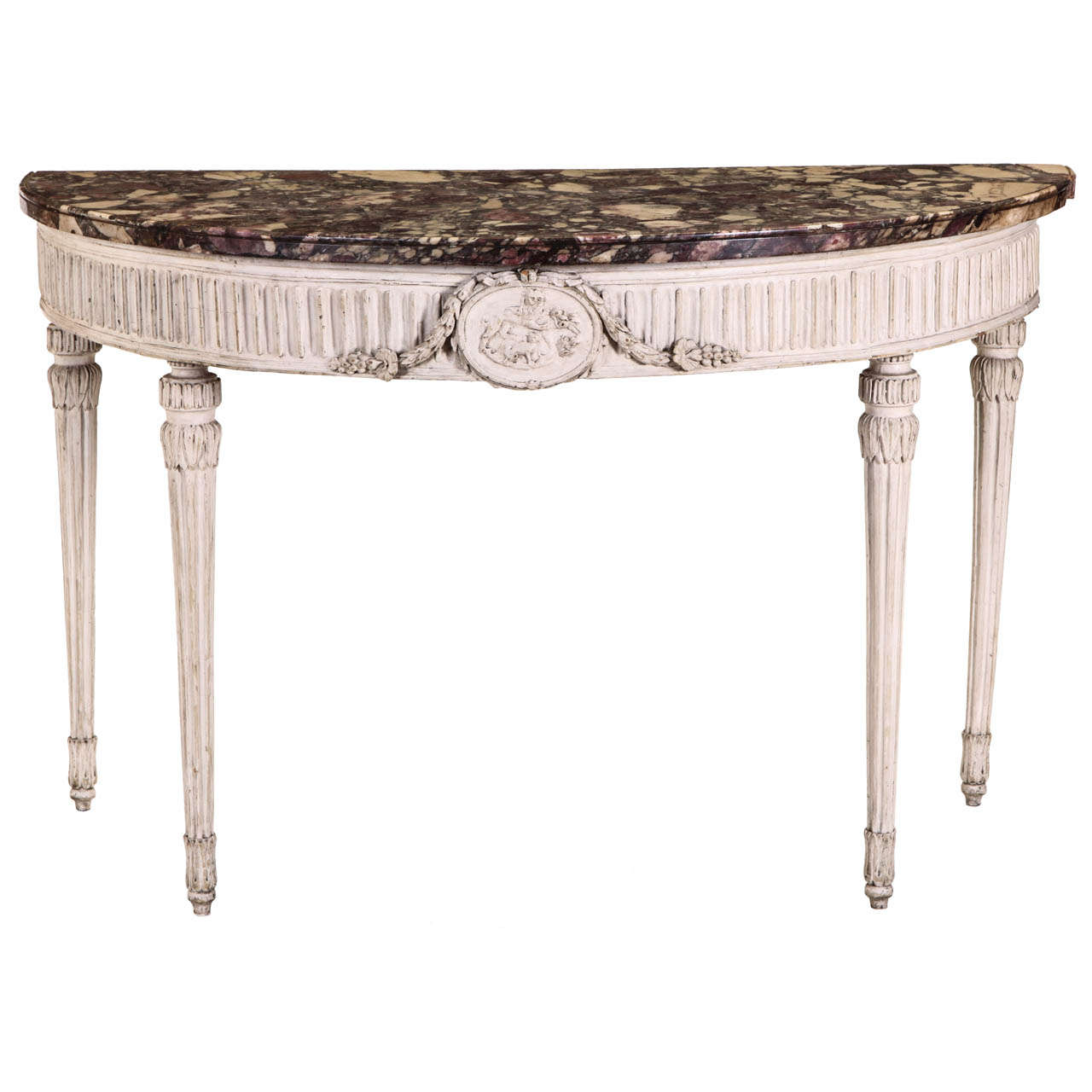  Italian 18' century Demi-lune Ivory Painted Console Table Louis XVI period
