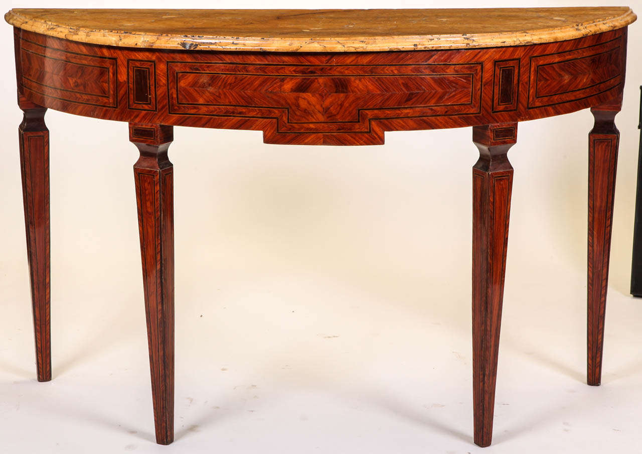 A Fine Italian  18'century marquetry Demi-lune Console Table with Siena Marble Top .
Sicily, second half of the 18'century.
