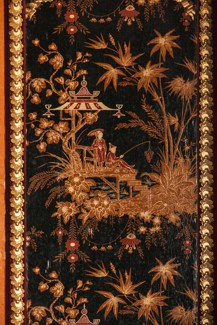 Français Ensemble de cinq tableaux français en papier peint de style Chinoiserie en vente