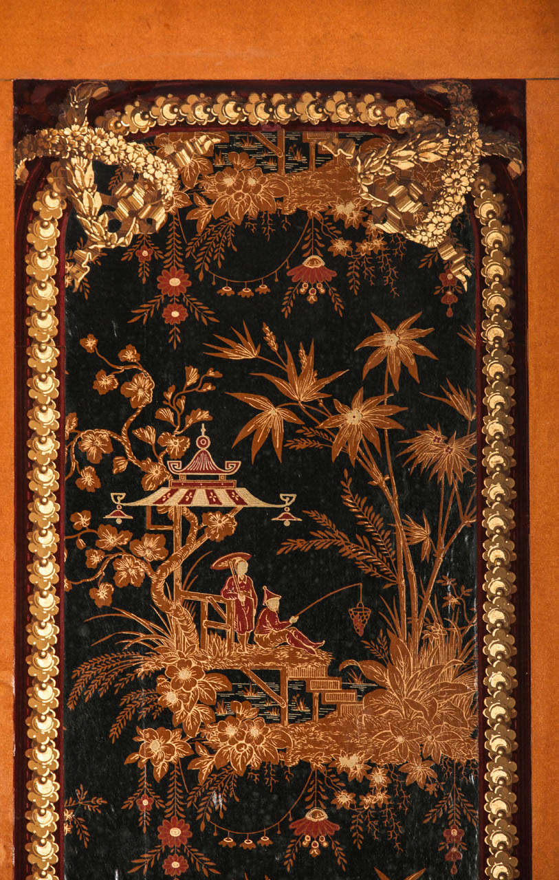19th Century Fine Set of Five French Papier Paint a Chinoiserie For Sale