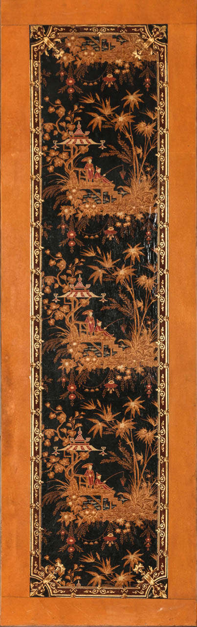 Set aus fünf französischen Papiergemälden, Chinoiserie (19. Jahrhundert) im Angebot