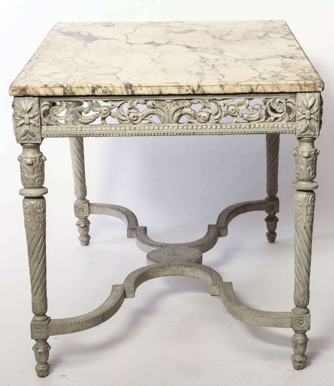 19th Century Fine 19th French Century  Ivory Painted Center Table with a Marble Top For Sale